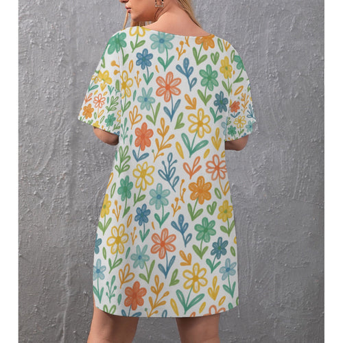 All-Over Print Women's Drop-Shoulder T-Shirt with Side Split and Shorts (Plus Size)