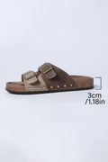 Coffee Leopard Two-tone Retro Buckle Straps Hollowed Faux Suede Slippers